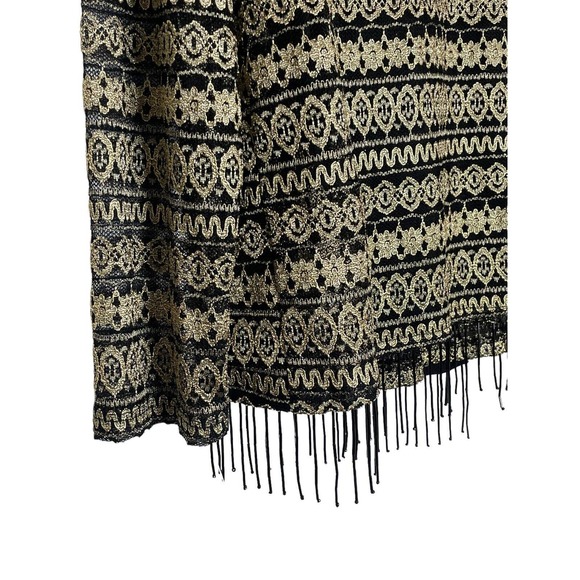 R&M Richards Twin Set Jacket 16W Attached Camisole Top Black Gold Beaded Fringe - Picture 7 of 12